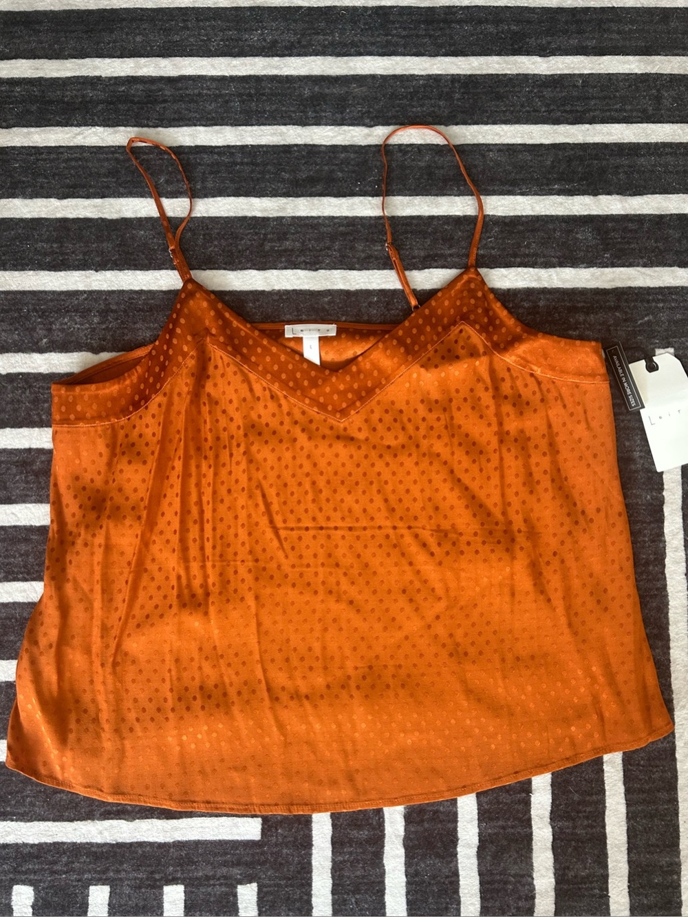 NWT Nordstrom Avail Rust Burnt Orange Satin Dot Cami Tank Top Blouse Sz Large